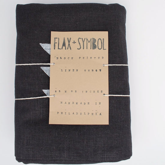 Black Linen Throw with Triangle Block Print - Favor & Fern