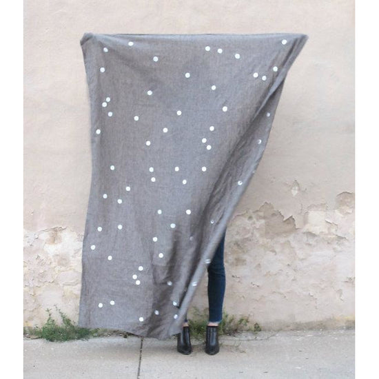 Load image into Gallery viewer, Charcoal Linen Throw with Confetti Dots - Favor &amp;amp; Fern
