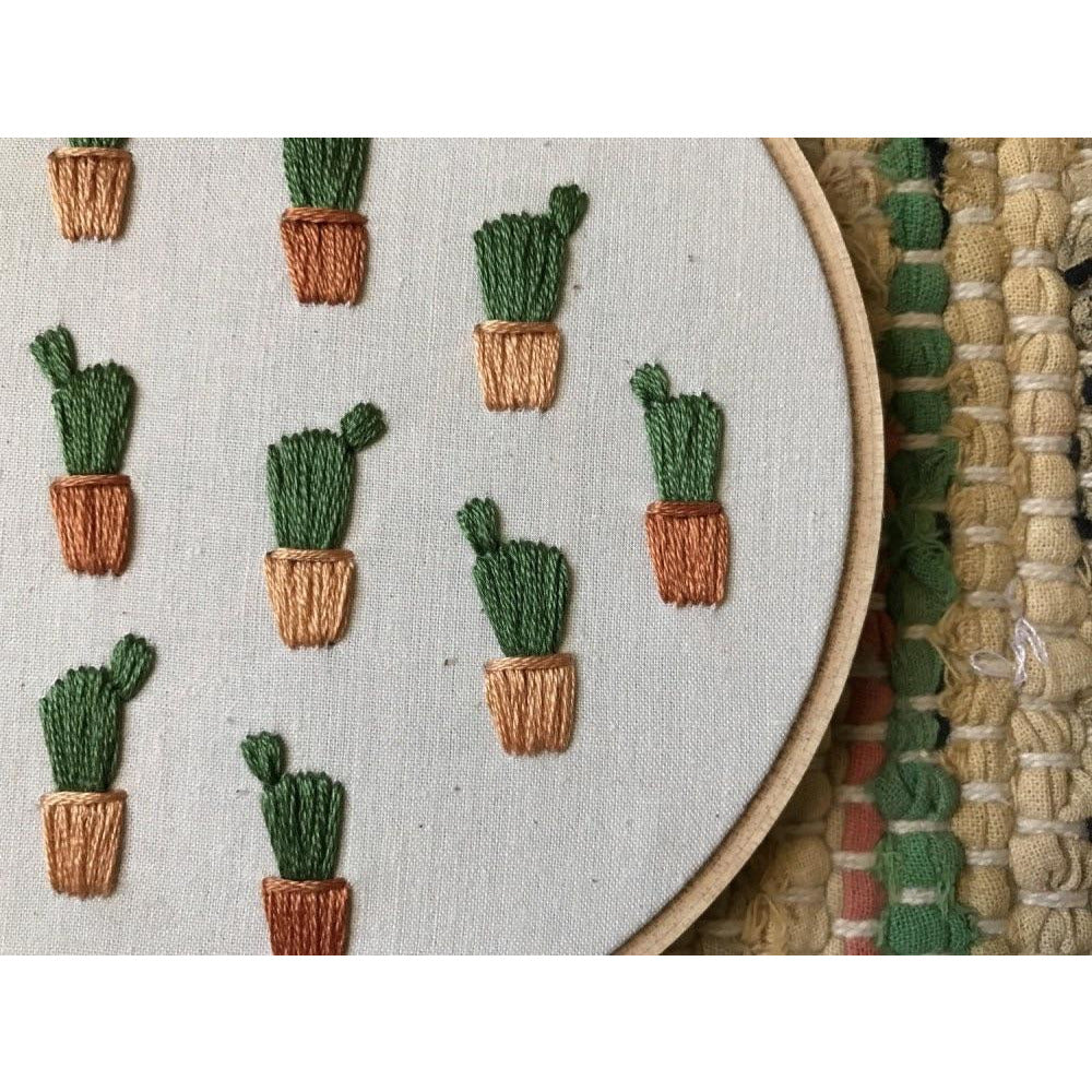 Potted Prickly Pear Cactus Embroidery Art - Favor & Fern